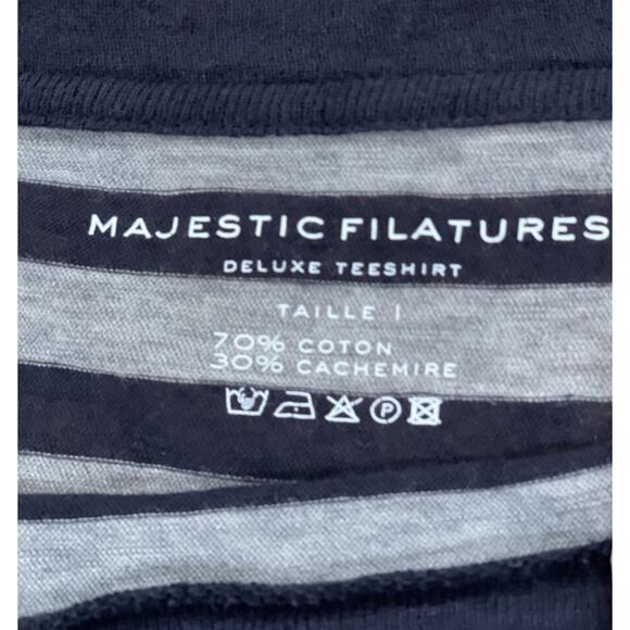 Majestic Filatures Paris Top Womens Cotton Cashmere Shirt Gray Black Stripe Sz 1 - Picture 7 of 13